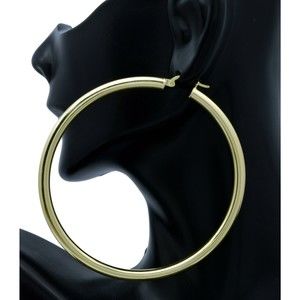 2.60 10k Solid Gold Big Large Hoop Plain Earrings 70mm x4mm 7.4gr
